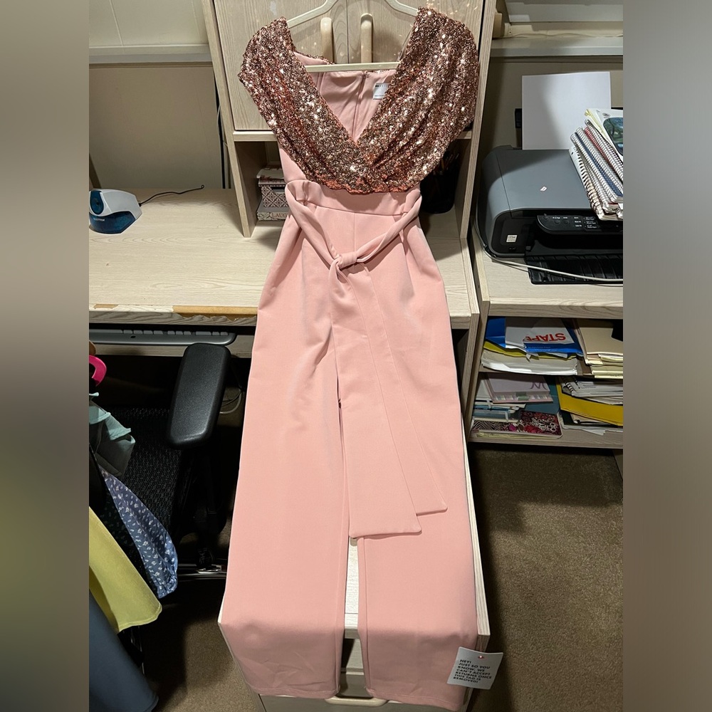 ASOS Design 2 in 1 Sequin Fallen Shoulder Jumpsuit
